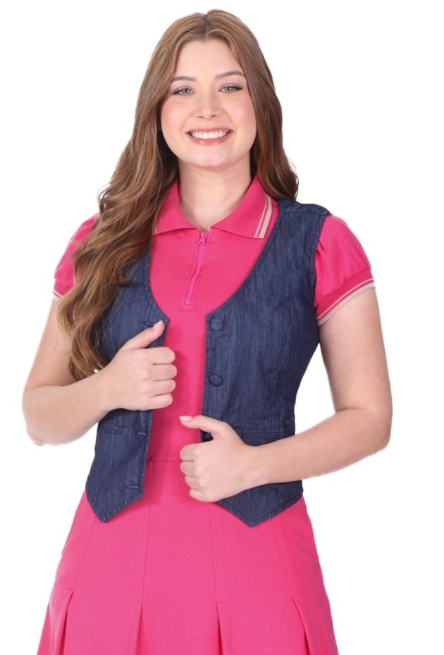 COLETE COM BOTÕES EM JEANS LAVAGEM ESCURA - HAPUK