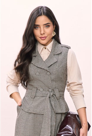 COLETE COM FAIXA EM LÃ BATIDA XADREZ - TITANIUM JEANS