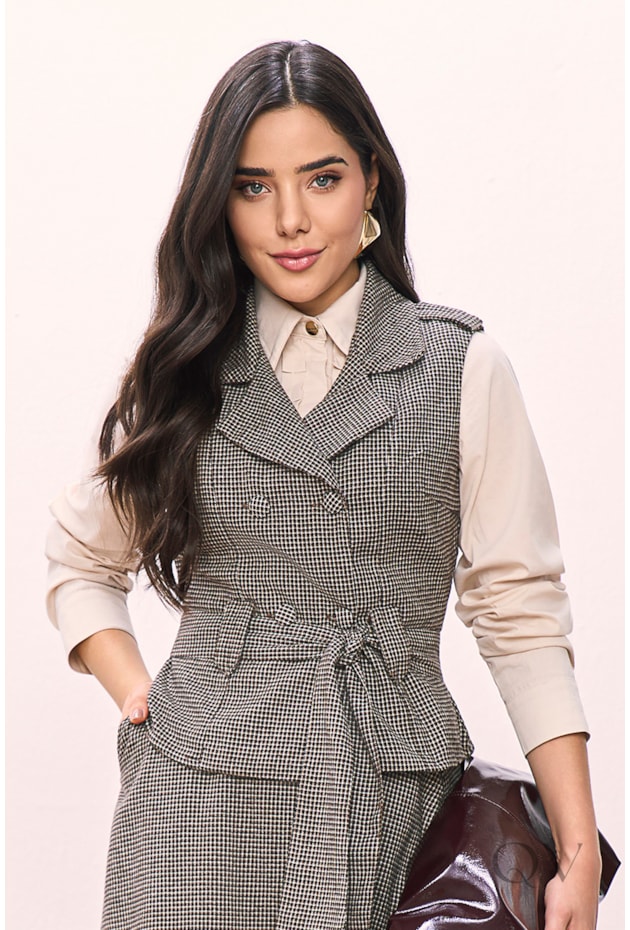 COLETE COM FAIXA EM LÃ BATIDA XADREZ - TITANIUM JEANS