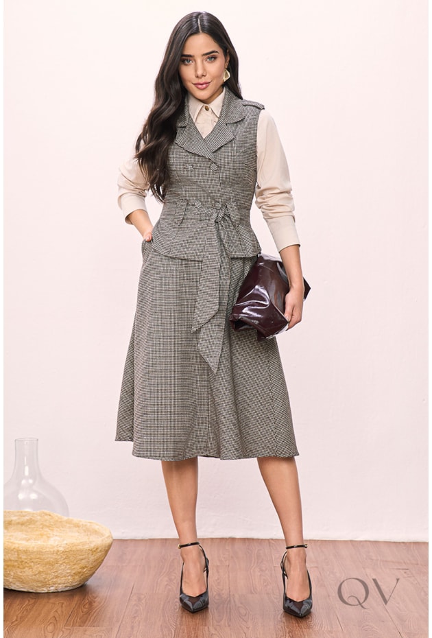 COLETE COM FAIXA EM LÃ BATIDA XADREZ - TITANIUM JEANS