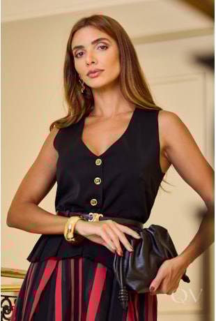 COLETE EM ALFAIATARIA PRETO - LUZIA FAZZOLLI