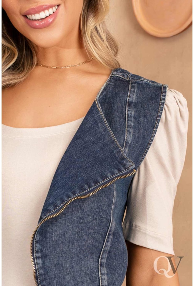 COLETE JEANS TRADICIONAL GOLA E ZÍPER - VIA TOLENTINO COLETE JEANS TRADICIONAL GOLA E ZÍPER - VIA TOLENTINO