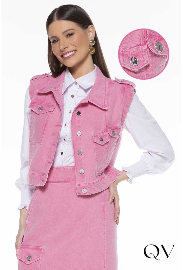 COLETE SARJA COLOR BOLSOS ROSA - TITANIUM JEANS COLETE SARJA COLOR BOLSOS ROSA - TITANIUM JEANS