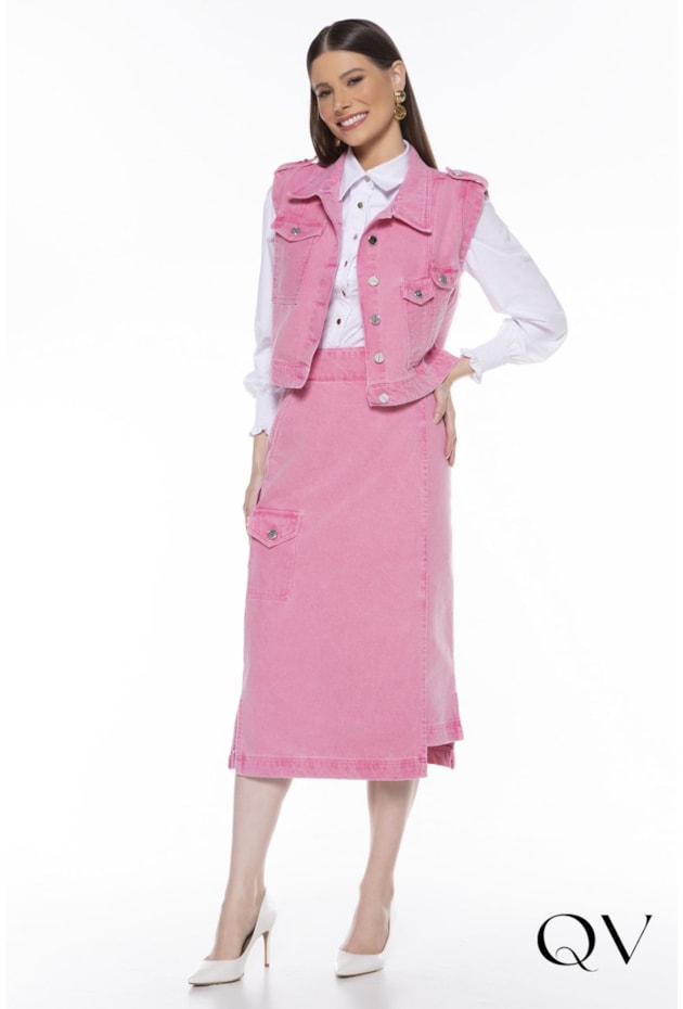 COLETE SARJA COLOR BOLSOS ROSA - TITANIUM JEANS COLETE SARJA COLOR BOLSOS ROSA - TITANIUM JEANS