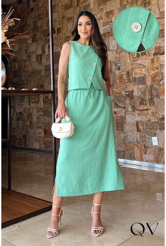 CONJUNTO ALAFAIATARIA COM BOTÕES VERDE - LUZIA FAZZOLLI CONJUNTO ALAFAIATARIA COM BOTÕES VERDE - LUZIA FAZZOLLI