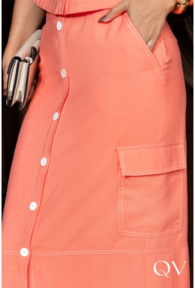 CONJUNTO ALFAIATARIA COM BOLSOS LARANJA - LUZIA FAZZOLLI CONJUNTO ALFAIATARIA COM BOLSOS LARANJA - LUZIA FAZZOLLI