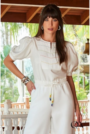 CONJUNTO ALFAIATARIA COM BORDADO OFF WHITE - LUZIA FAZZOLLI