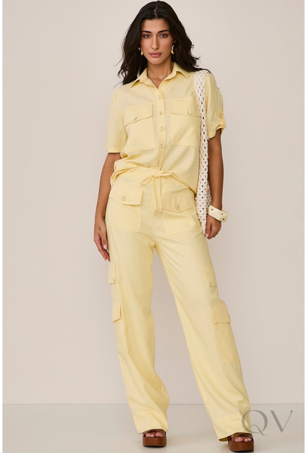 CONJUNTO CAMISA COM CALÇA EM VISCOSE AMARELO - ARTSY