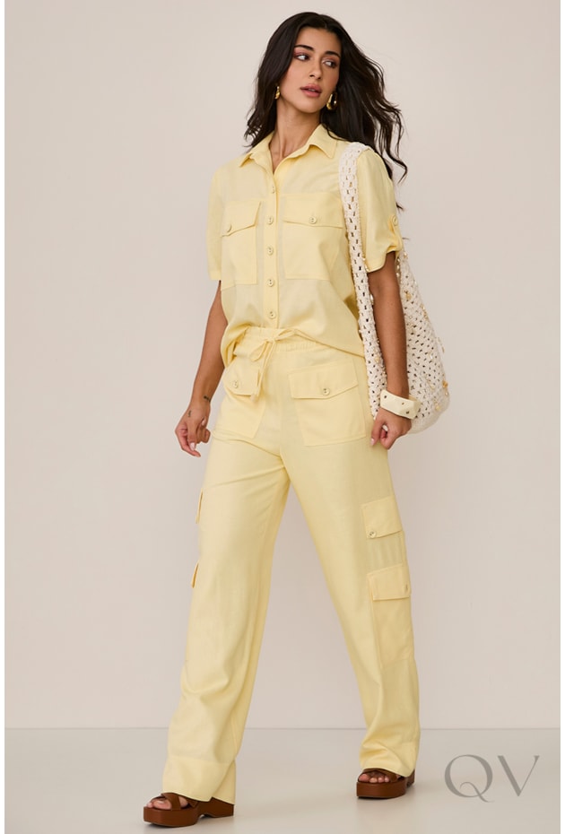 CONJUNTO CAMISA COM CALÇA EM VISCOSE AMARELO - ARTSY CONJUNTO CAMISA COM CALÇA EM VISCOSE AMARELO - ARTSY