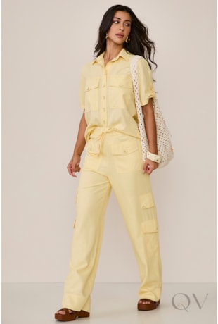 CONJUNTO CAMISA COM CALÇA EM VISCOSE AMARELO - ARTSY
