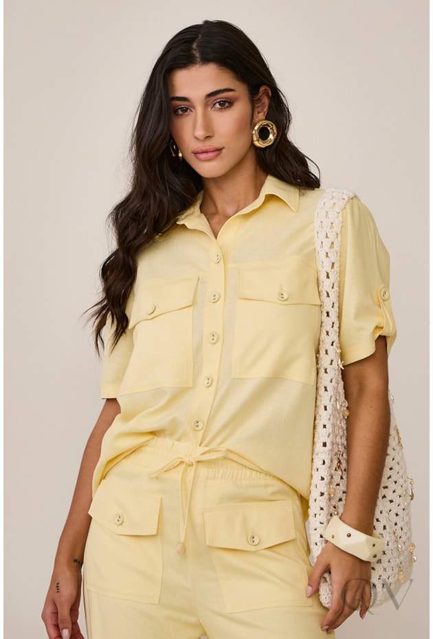 CONJUNTO CAMISA COM CALÇA EM VISCOSE AMARELO - ARTSY