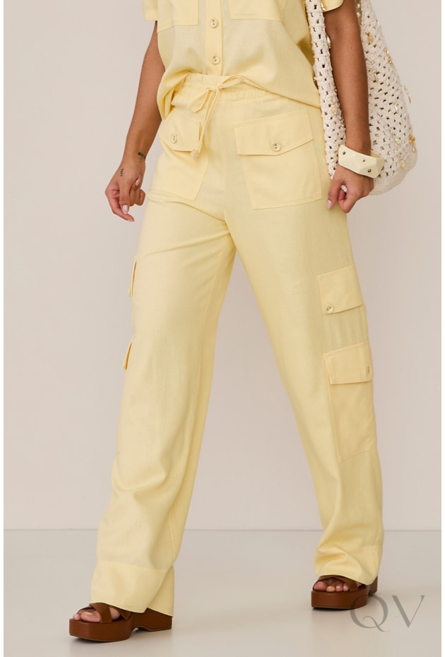 CONJUNTO CAMISA COM CALÇA EM VISCOSE AMARELO - ARTSY