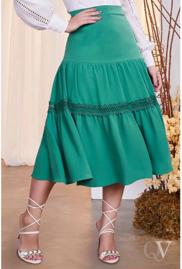 CONJUNTO CAMISA LAISE COM BABADINHOS E SAIA VERDE - FASCÍNIUS CONJUNTO CAMISA LAISE COM BABADINHOS E SAIA VERDE - FASCÍNIUS