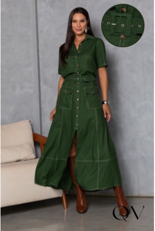 CONJUNTO CHEMISE EM LINHO VERDE MILITAR - ARTSY