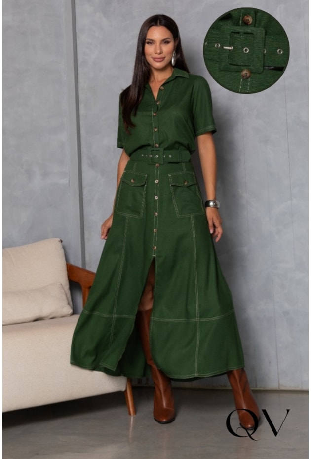 CONJUNTO CHEMISE EM LINHO VERDE MILITAR - ARTSY