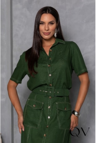 CONJUNTO CHEMISE EM LINHO VERDE MILITAR - ARTSY