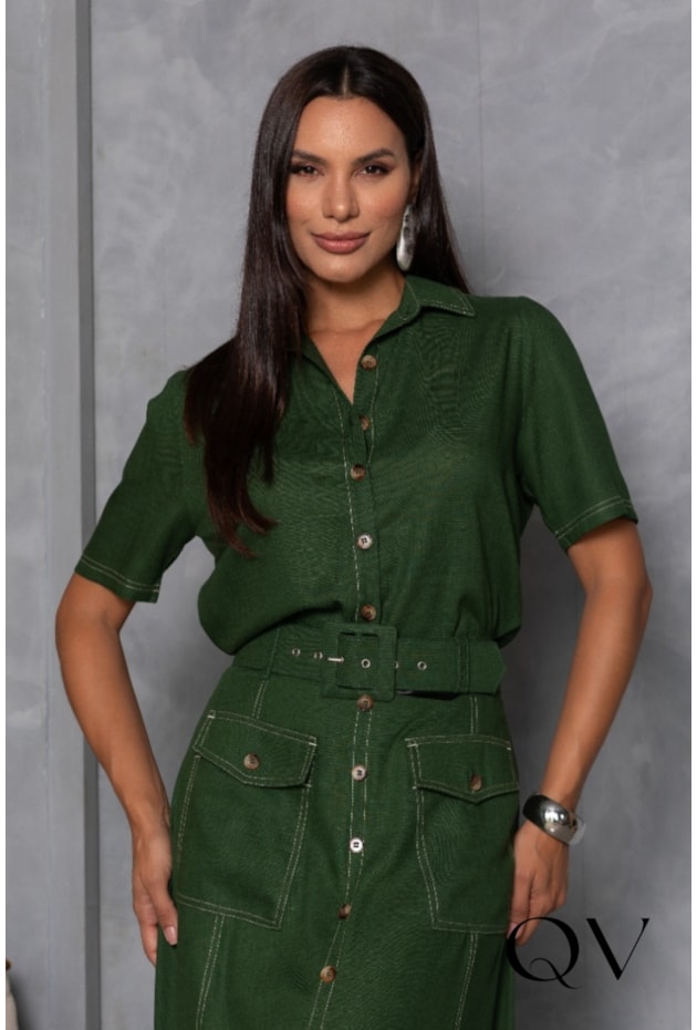 CONJUNTO CHEMISE EM LINHO VERDE MILITAR - ARTSY