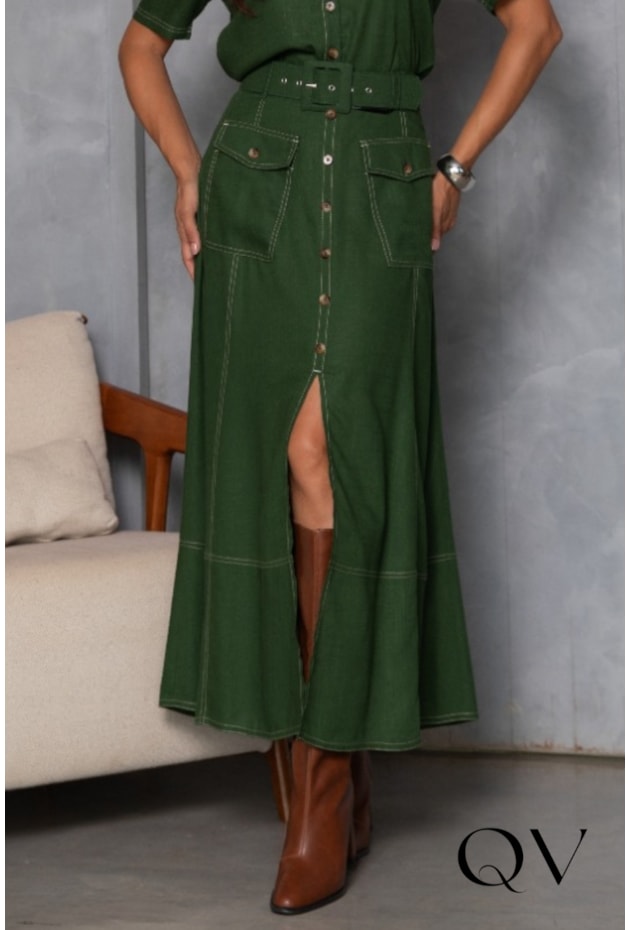 CONJUNTO CHEMISE EM LINHO VERDE MILITAR - ARTSY