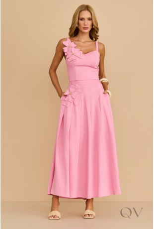 CONJUNTO COM ALÇAS LONGO EM VISCOSE ROSA - ARSTY