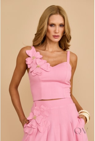 CONJUNTO COM ALÇAS LONGO EM VISCOSE ROSA - ARSTY