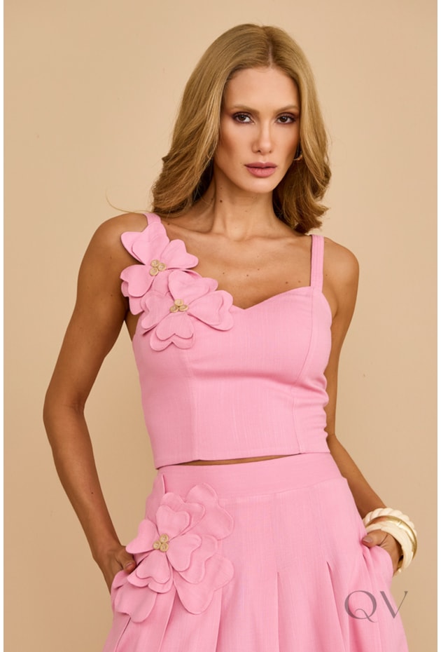 CONJUNTO COM ALÇAS LONGO EM VISCOSE ROSA - ARSTY