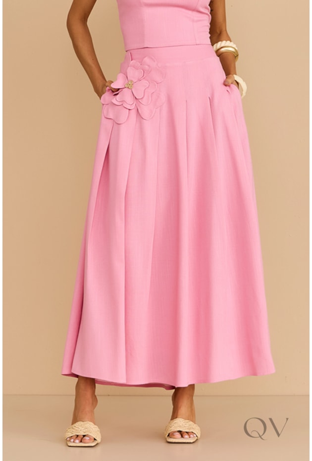 CONJUNTO COM ALÇAS LONGO EM VISCOSE ROSA - ARSTY