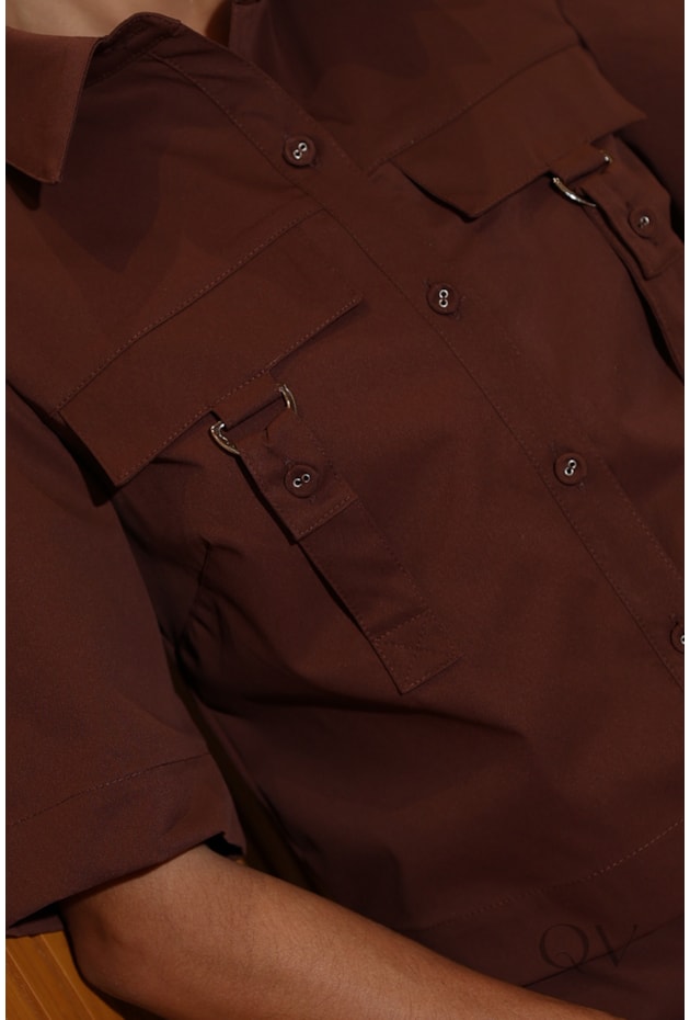 CONJUNTO COM BOLSOS EM SARJA MARROM - LUZIA FAZZOLLI