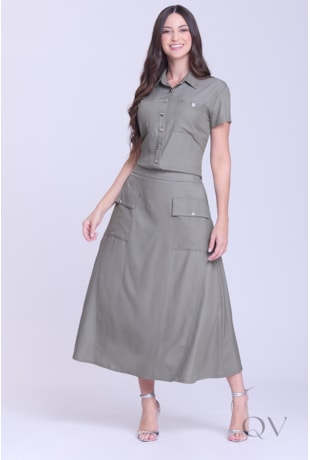 CONJUNTO COM BOTÕES EM TECIDO PLANO VERDE - HAPUK