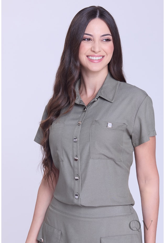 CONJUNTO COM BOTÕES EM TECIDO PLANO VERDE - HAPUK