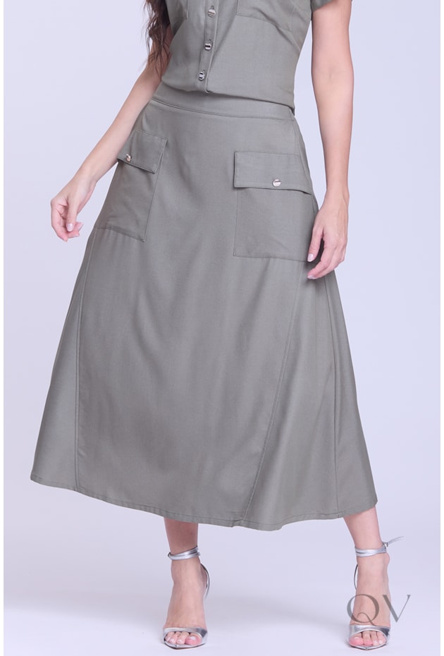 CONJUNTO COM BOTÕES EM TECIDO PLANO VERDE - HAPUK