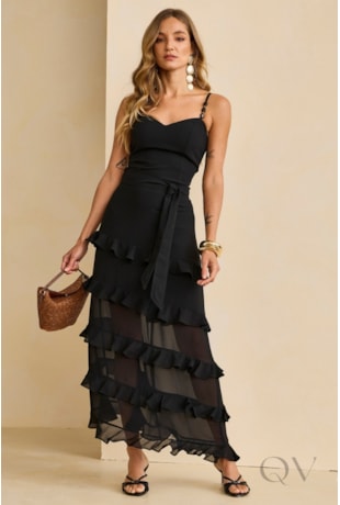 CONJUNTO COM CAMADA DE BABADOS EM VISCOSE PRETO - ARTSY