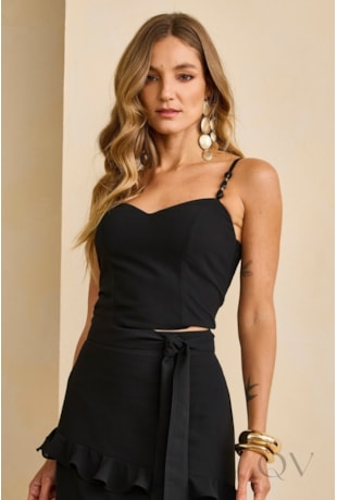 CONJUNTO COM CAMADA DE BABADOS EM VISCOSE PRETO - ARTSY