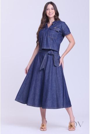 CONJUNTO COM FAIXA EM JEANS AZUL ESCURO - HAPUK