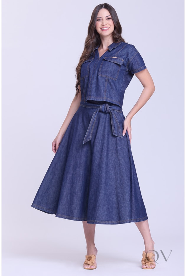 CONJUNTO COM FAIXA EM JEANS AZUL ESCURO - HAPUK