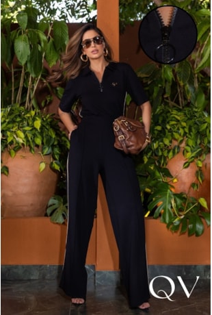CONJUNTO COM FITA LATERAL EM MOLETINHO POLO PRETO - LUZIA FAZZOLLI