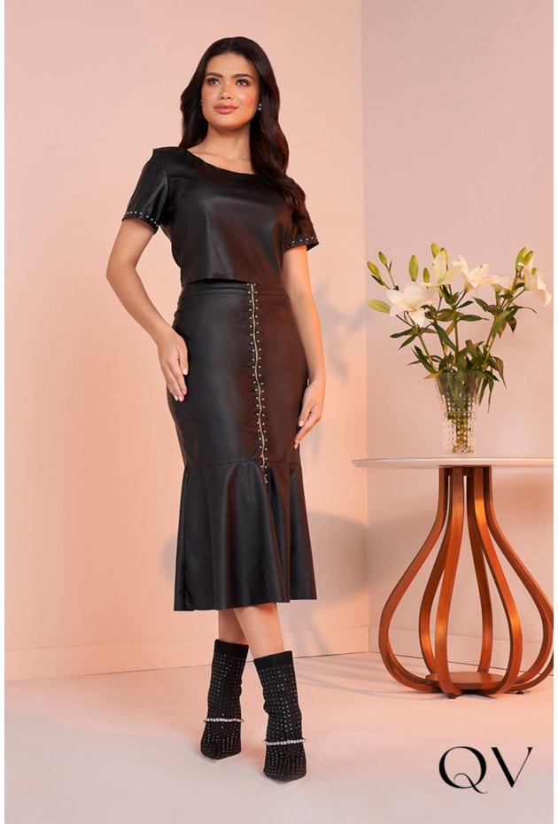 CONJUNTO COURO ECO COM TACHAS PRETO - FASCÍNIUS CONJUNTO COURO ECO COM TACHAS PRETO - FASCÍNIUS