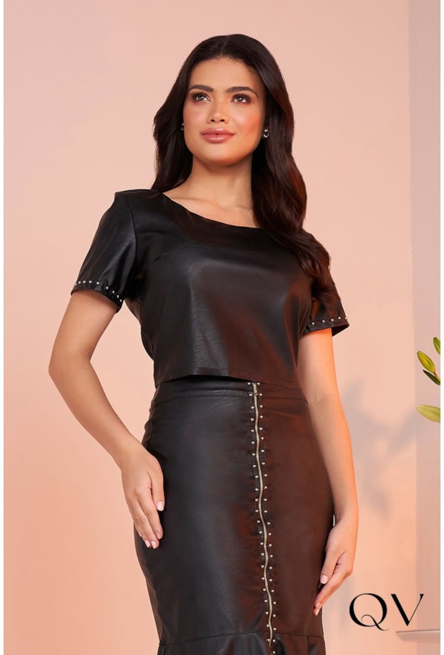 CONJUNTO COURO ECO COM TACHAS PRETO - FASCÍNIUS CONJUNTO COURO ECO COM TACHAS PRETO - FASCÍNIUS