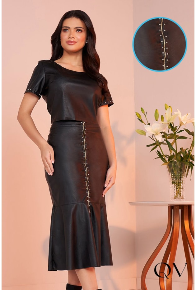 CONJUNTO COURO ECO COM TACHAS PRETO - FASCÍNIUS CONJUNTO COURO ECO COM TACHAS PRETO - FASCÍNIUS