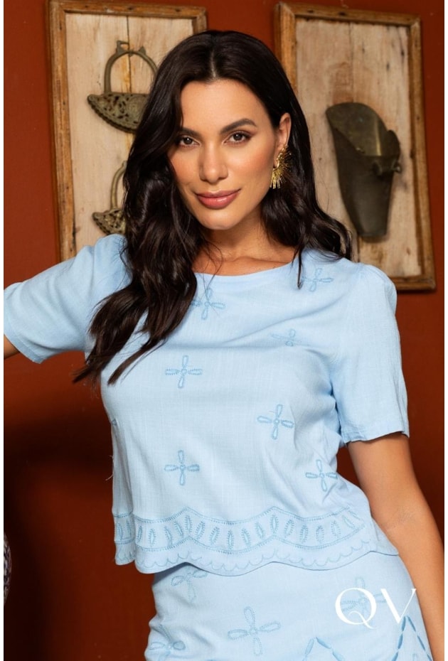 CONJUNTO DE VISCOLINHO EVASÊ BORDADO AZUL CLARO - ARTSY CONJUNTO DE VISCOLINHO EVASÊ BORDADO AZUL CLARO - ARTSY