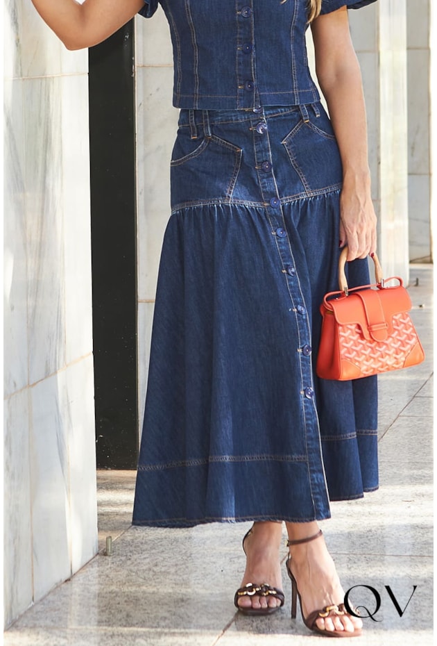 CONJUNTO DENIM MAXI MIDI COM TOP JEANS - LUZIA FAZZOLLI