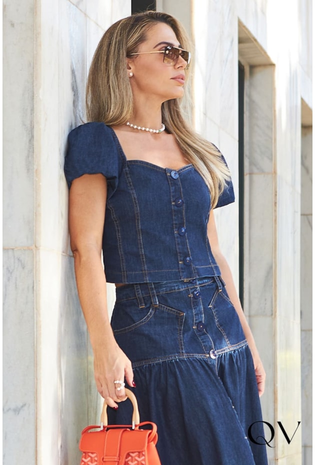 CONJUNTO DENIM MAXI MIDI COM TOP JEANS - LUZIA FAZZOLLI CONJUNTO DENIM MAXI MIDI COM TOP JEANS - LUZIA FAZZOLLI