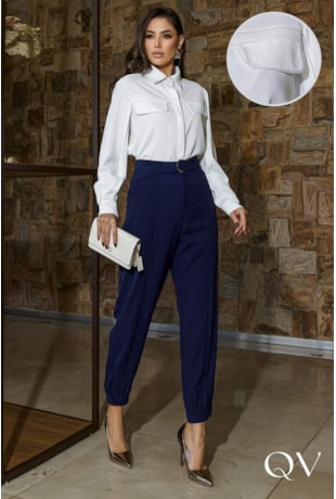 CONJUNTO EM ALFAIATARIA COM PESPONTOS OFF WHITE - LUZIA FAZZOLLI