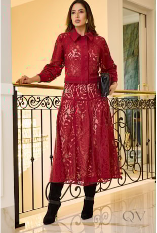 CONJUNTO EM ALFAIATARIA E RENDA VERMELHO - LUZIA FAZZOLLI