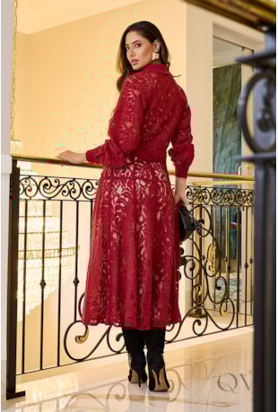 CONJUNTO EM ALFAIATARIA E RENDA VERMELHO - LUZIA FAZZOLLI