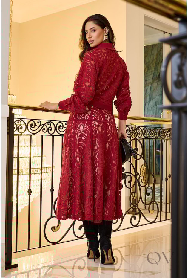 CONJUNTO EM ALFAIATARIA E RENDA VERMELHO - LUZIA FAZZOLLI