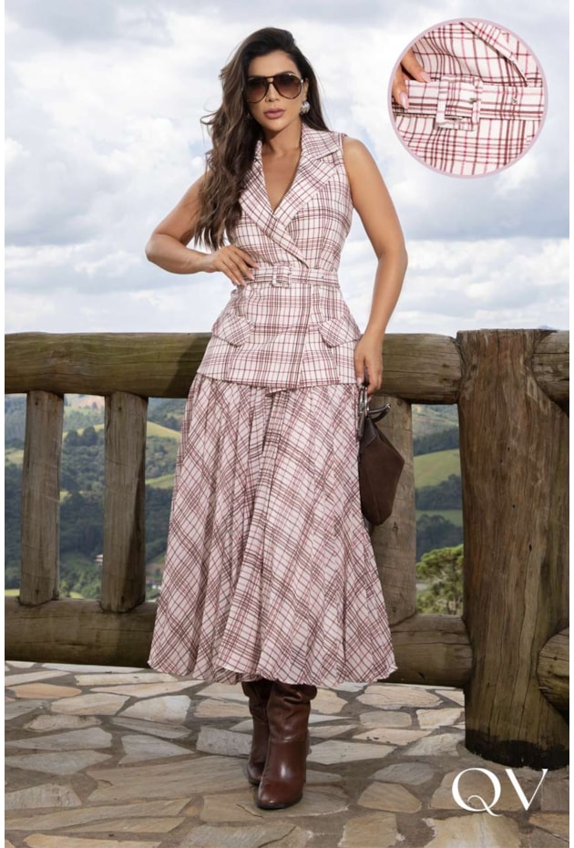 CONJUNTO EM CREPE E CHIFFON ESTAMPADO - LUZIA FAZZOLLI