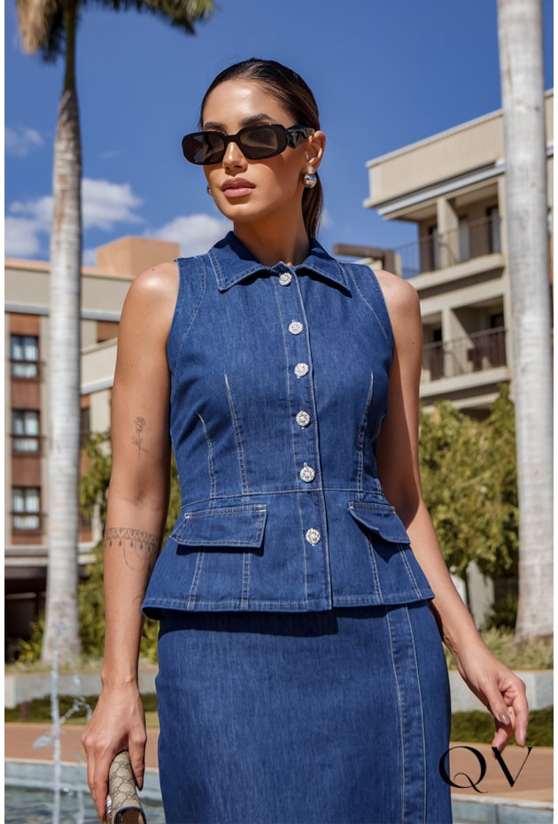 CONJUNTO EM JEANS DENIM AZUL - LUZIA FAZZOLLI CONJUNTO EM JEANS DENIM AZUL - LUZIA FAZZOLLI