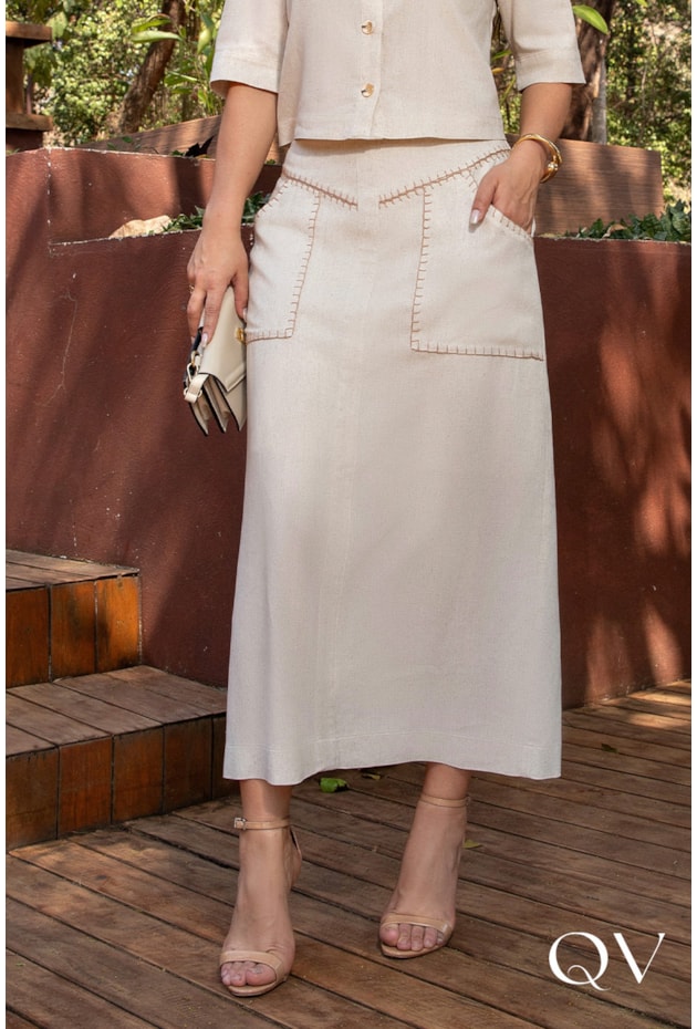 CONJUNTO EM LINHO BORDADO MANUAL BEGE - LUZIA FAZZOLLI CONJUNTO EM LINHO BORDADO MANUAL BEGE - LUZIA FAZZOLLI