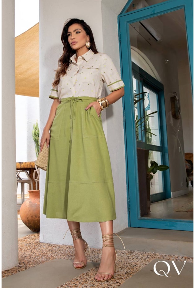 CONJUNTO EM LINHO BORDADO VERDE - LUZIA FAZZOLLI CONJUNTO EM LINHO BORDADO VERDE - LUZIA FAZZOLLI