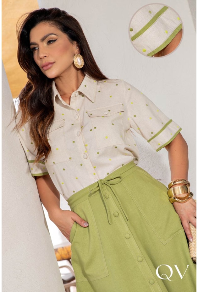 CONJUNTO EM LINHO BORDADO VERDE - LUZIA FAZZOLLI